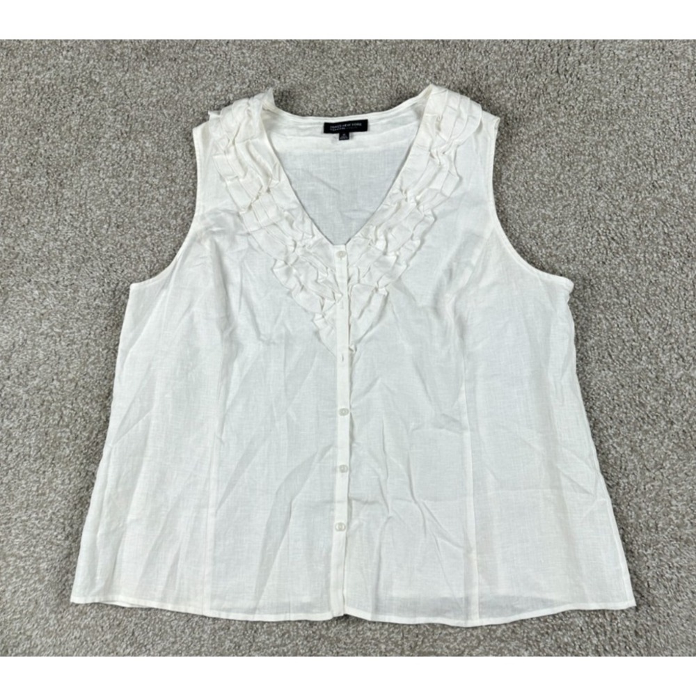 Jones New York Shirt Womens 3X White Linen Button Up Sleeveless Lightweight